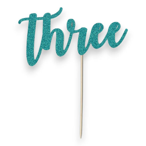 Picture of THREE CAKE TOPPER TURQUOISE GLITTER
